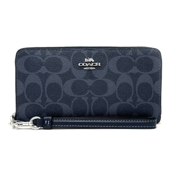 Coach Long Zip Around Wallet in Signature Canvas Denim Midnight Navy Blue C4452 - Picture 1 of 5